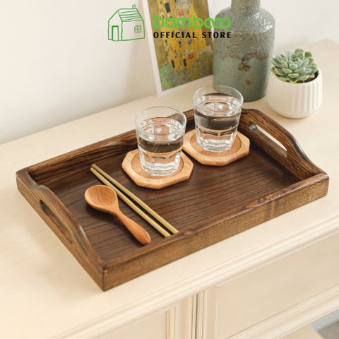 Khay trà gỗ BAMBOO HOME đựng đồ, thức ăn, trang trí, cách nhiệt phong cách Nhật Bản dùng cho nhà hàng khách sạn