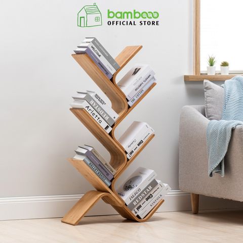 Kệ sách hình cây BAMBOO HOME, giá đựng sách bằng tre nhiều kích thước, tiết kiệm không gian, sử dụng cho phòng làm việc