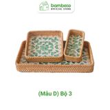 Khay Mây Khảm Trai Cao Cấp BAMBOO HOME Để Trái Cây Đồ Trang Sức Phong Cách Bắc Âu Để Trong Phòng Ngủ Phòng Khách Đa Năng