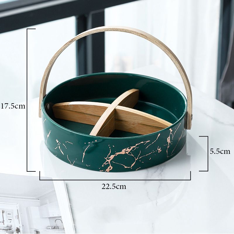 Khay mứt, hộp mứt 4 ngăn bằng sứ nắp tre phong cách Bắc Âu - chất liệu cao cấp - Bamboo Home