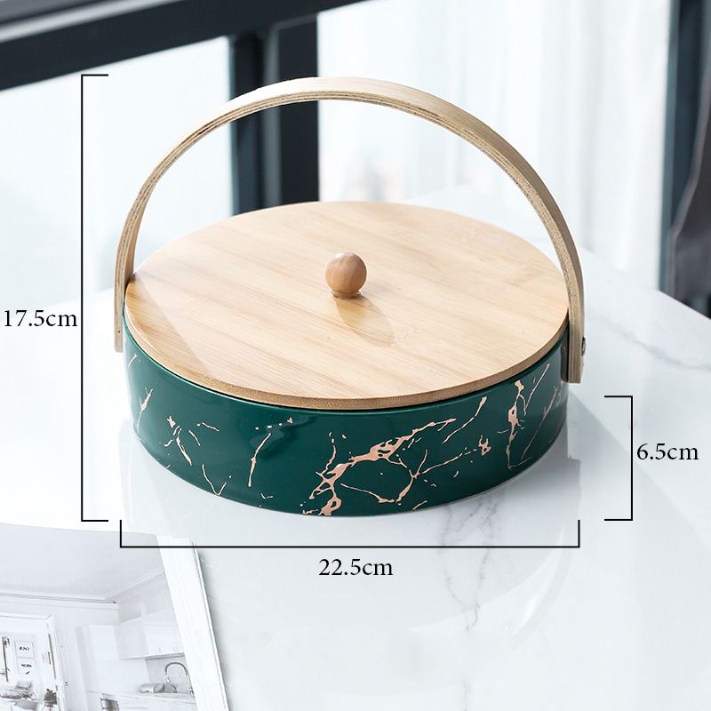 Khay mứt, hộp mứt 4 ngăn bằng sứ nắp tre phong cách Bắc Âu - chất liệu cao cấp - Bamboo Home