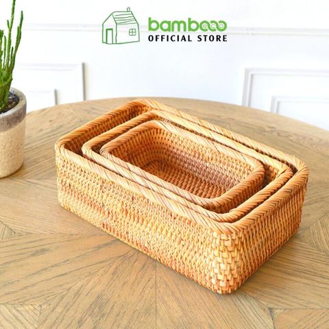 Giỏ mây tre đan thủ công Việt Nam BAMBOO HOME đựng bánh kẹo hoa quả khăn tắm trang trí trong nhà bếp phòng khách