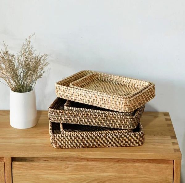 Khay mây tre đan đựng đồ trang trí - Giỏ mây tre - The bamboo