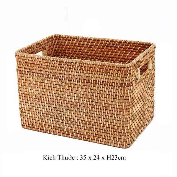 K001074 Giỏ mây tre đan chữ nhật lớn có tay xách - Giỏ mây tre - The bamboo