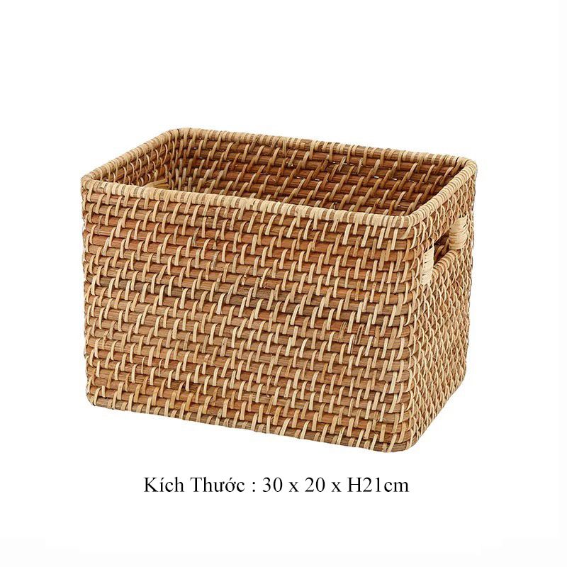 K001073 Giỏ mây tre đan chữ nhật có tay xách - Giỏ mây tre - The bamboo