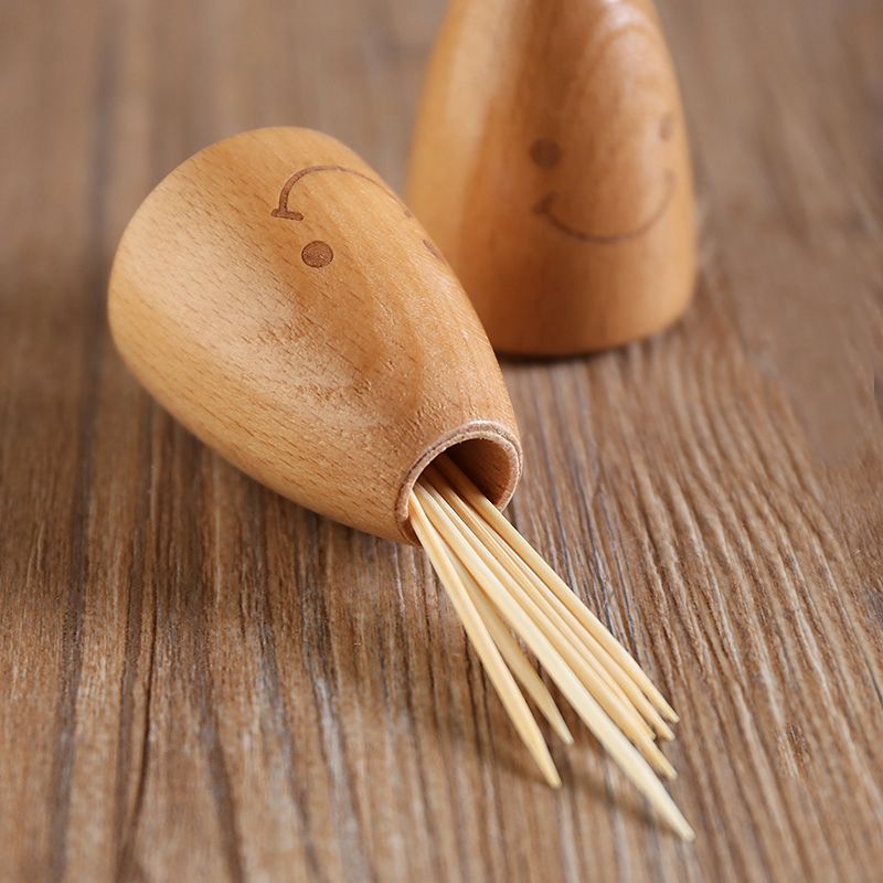 Lọ tăm gỗ khắc mặt cười - Lọ tăm trang trí - The bamboo
