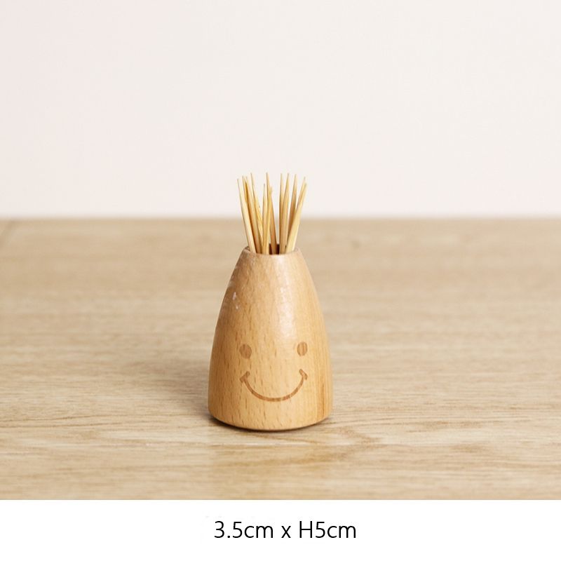 Lọ tăm gỗ khắc mặt cười - Lọ tăm trang trí - The bamboo