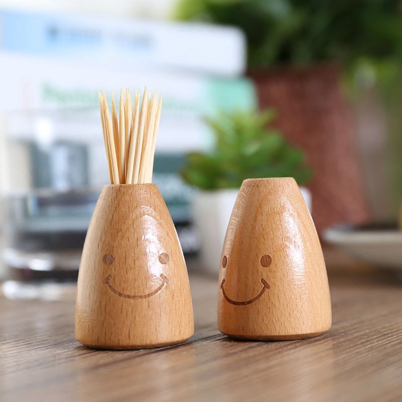 Lọ tăm gỗ khắc mặt cười - Lọ tăm trang trí - The bamboo