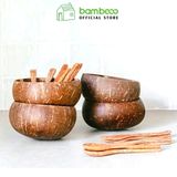 Bát Chén gáo Dừa BAMBOO HOME cao cấp dùng ăn Salad, hoa quả dầm, đựng sinh tố, kem, chè, papaya thân thiện môi trường