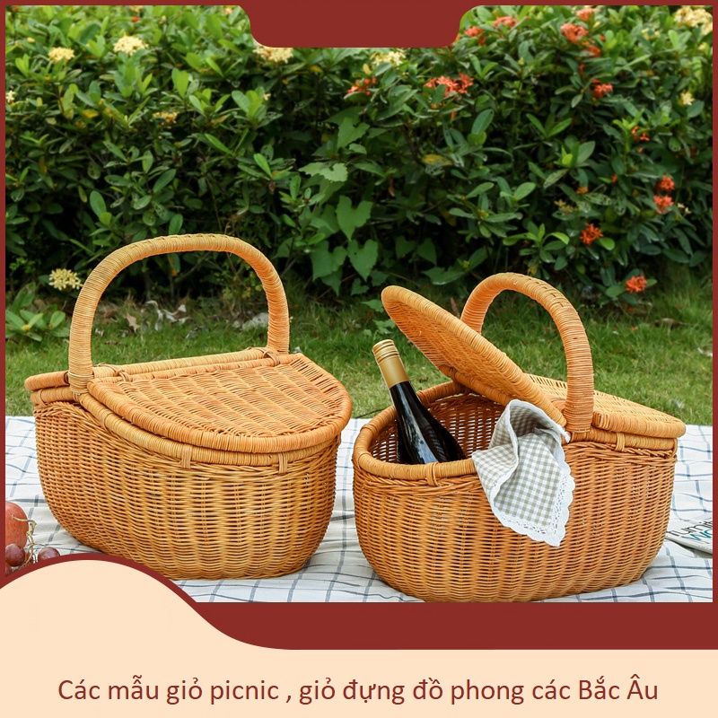 Giỏ Picnic phong cách Bắc Âu - Mây tre đan - BamBoo Home