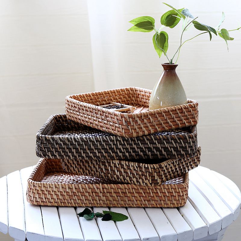 Khay mây tre đan đựng đồ trang trí - Giỏ mây tre - The bamboo