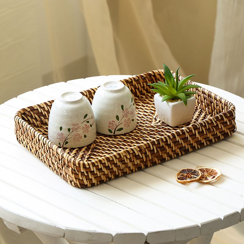 Khay mây tre đan đựng đồ trang trí - Giỏ mây tre - The bamboo
