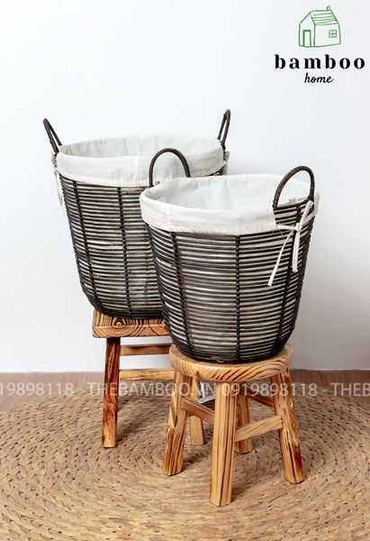 Giỏ mây tre đan tròn có khung sắt - Giỏ mây tre - The bamboo
