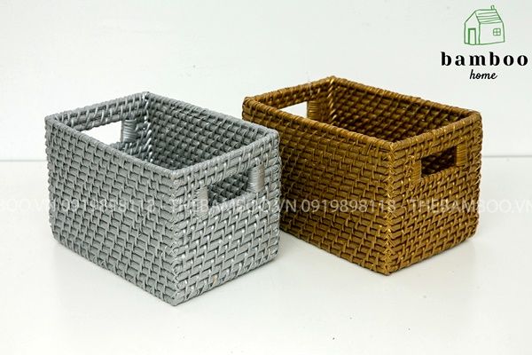 Giỏ mây tre chữ nhật đan có tay xách - Giỏ mây tre - The bamboo