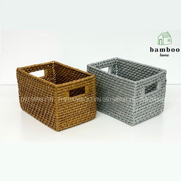 Giỏ mây tre chữ nhật đan có tay xách - Giỏ mây tre - The bamboo