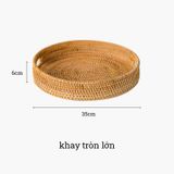 Khay trà có tay cầm hình tròn BAMBOO HOME khay đựng mỹ phẩm mây tre đan