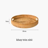 Khay trà có tay cầm hình tròn BAMBOO HOME khay đựng mỹ phẩm mây tre đan