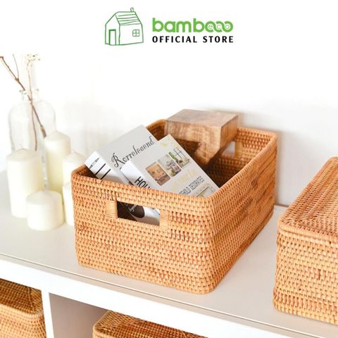 Giỏ đựng đồ mây tre đan Việt Nam BAMBOO HOME đựng đồ giặt sách vở báo chí đồ chơi trong phòng ngủ phòng khách nhà tắm