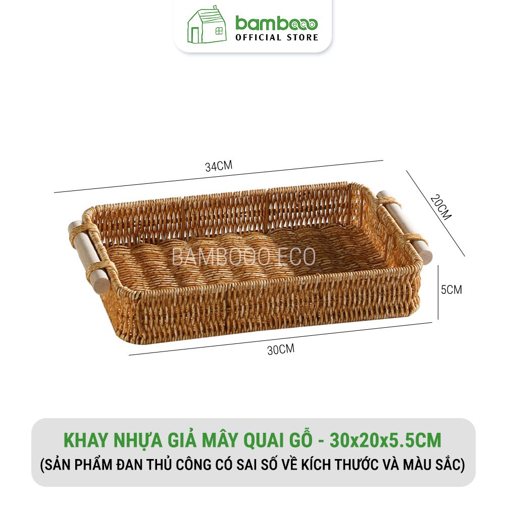Khay nhựa giả mây BAMBOOO ECO khay đựng hoa quả bánh kẹo decor chụp ảnh cổ điển