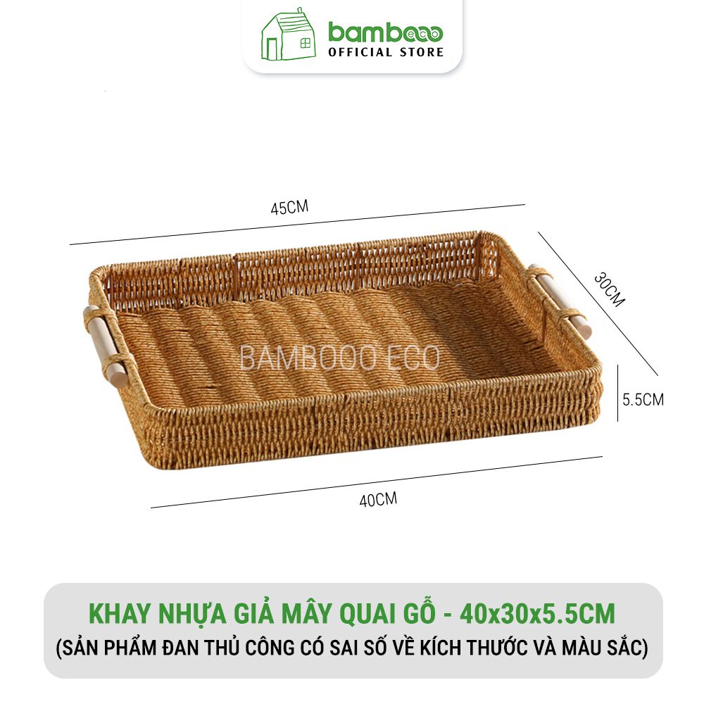 Khay nhựa giả mây BAMBOOO ECO khay đựng hoa quả bánh kẹo decor chụp ảnh cổ điển