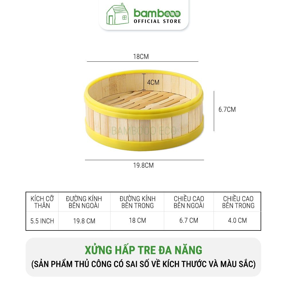 Xửng hấp tre đa năng BAMBOOO ECO lồng hấp bánh bao, dimsum có nắp, dùng trong nhà hàng, khách sạn