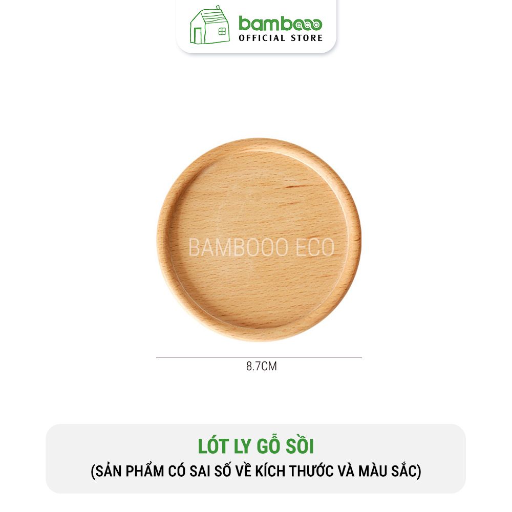 Lót ly gỗ sồi BAMBOOO ECO miếng đỡ cốc uống trà dùng trong nhà hàng , khách sạn , gia đình