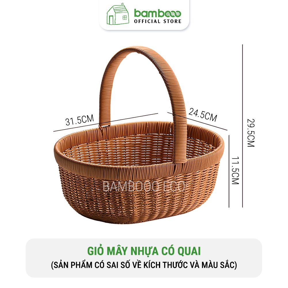 Giỏ picnic 2024 đựng đồ BAMBOOO ECO đựng hoa quả trái cây bánh kẹo , có quai xách , đan tay thủ công