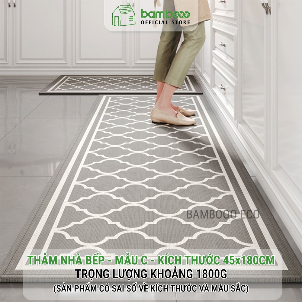 Thảm bếp 2024 sợi dệt thấm nước nhanh BAMBOOO ECO thảm trải sàn nhà bếp chống trơn trượt bằng cao su