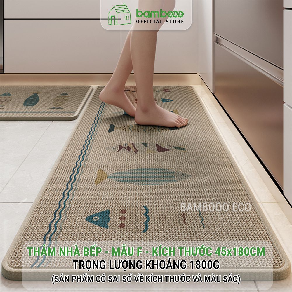 Thảm bếp 2024 sợi dệt thấm nước nhanh BAMBOOO ECO thảm trải sàn nhà bếp chống trơn trượt bằng cao su