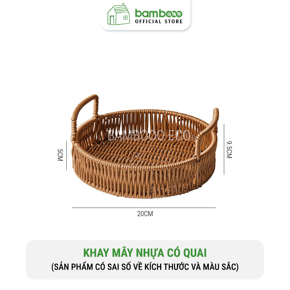 Khay Nhựa Tròn Đựng Đồ Có Quai Xách BAMBOOO ECO Đan Thủ Công Bằng Tay - Chất Liệu Giả Mây