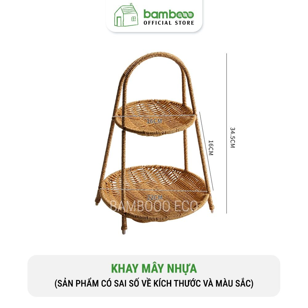 Khay bánh kẹo 1,2,3 tầng BAMBOOO ECO đan thủ công bằng sợi nhựa giả mây