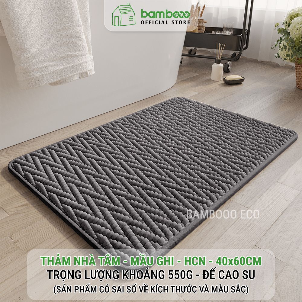 Thảm Phòng Tắm Nhung Cao Cấp BAMBOOO ECO Siêu Thấm Hút , Dày Dặn Nhiều Lớp , Đế Cao Su Chống Trượt