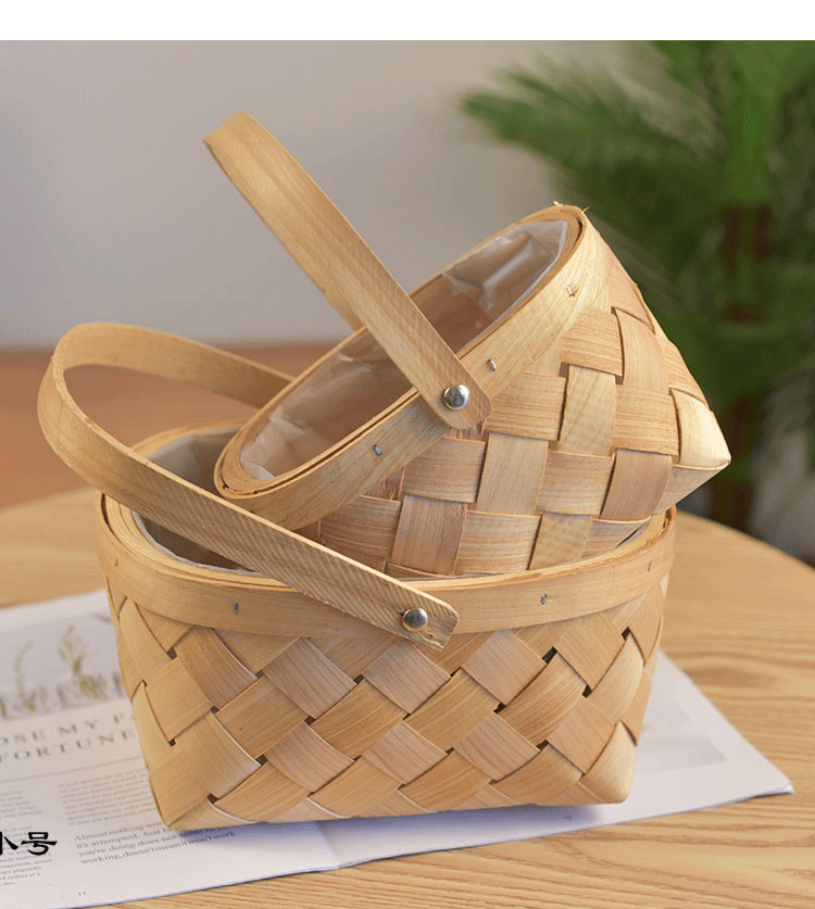 Giỏ gỗ cắm hoa bằng gỗ có quai xách xinh xắn - The Bamboo