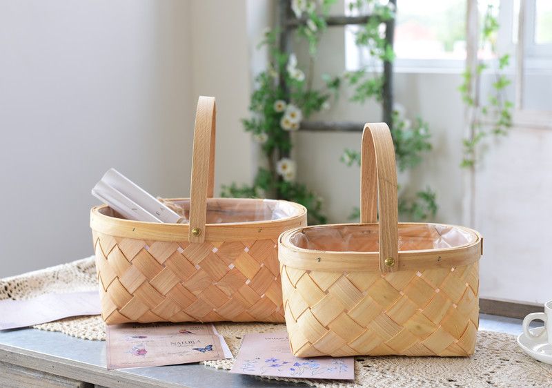 Giỏ gỗ cắm hoa bằng gỗ có quai xách xinh xắn - The Bamboo