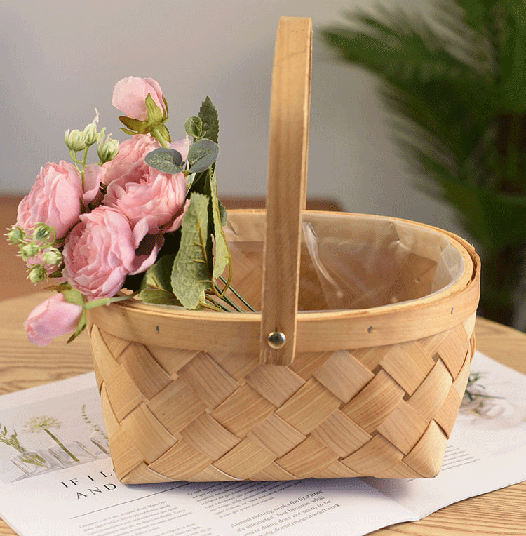 Giỏ gỗ cắm hoa bằng gỗ có quai xách xinh xắn - The Bamboo