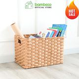 Giỏ đựng đồ đa năng BAMBOO HOME hình chữ nhật, có tay xách, để đồ phòng khách, phòng ngủ, decor trang trí nhà cửa