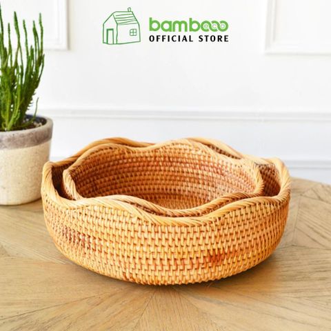 Khay mây tre đựng đồ BAMBOO HOME đựng bánh kẹo hoa quả trái cây để trong phòng khách nhà hàng khách sạn gia đình decor