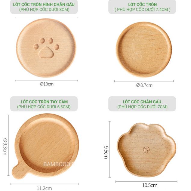 Lót ly gỗ sồi BAMBOOO ECO miếng đỡ cốc uống trà dùng trong nhà hàng , khách sạn , gia đình