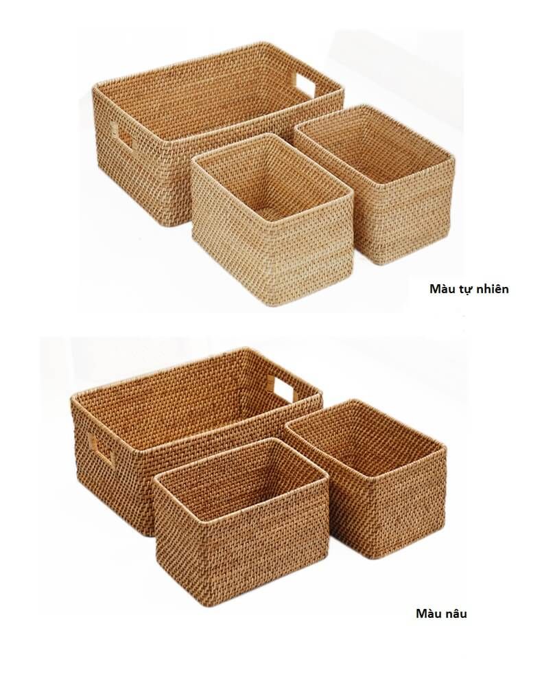 K001074 Giỏ mây tre đan chữ nhật lớn có tay xách - Giỏ mây tre - The bamboo