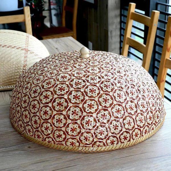 Lồng bàn tre hoa thị đỏ - Lồng bàn mây tre đan - Thebamboo