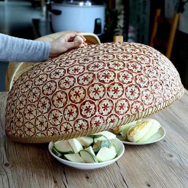 Lồng bàn tre hoa thị đỏ - Lồng bàn mây tre đan - Thebamboo