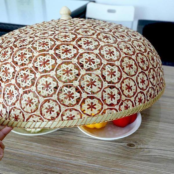 Lồng bàn tre hoa thị đỏ - Lồng bàn mây tre đan - Thebamboo