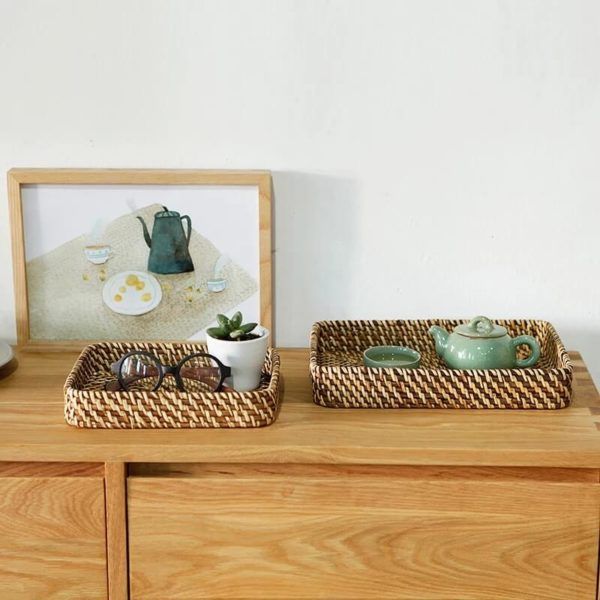 Khay mây tre đan đựng đồ trang trí - Giỏ mây tre - The bamboo