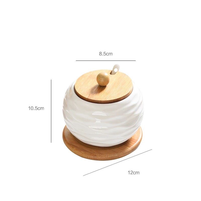 NK002191U01 Bình sứ nắp gỗ - Hũ đựng gia vị sứ - The bamboo