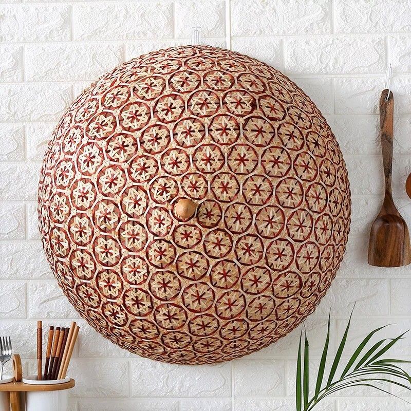 Lồng bàn tre hoa thị đỏ - Lồng bàn mây tre đan - Thebamboo