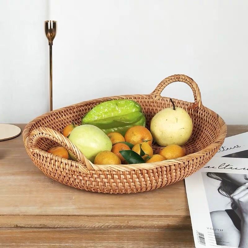 Khay guột oval có tay xách - Khay mây tre - The bamboo