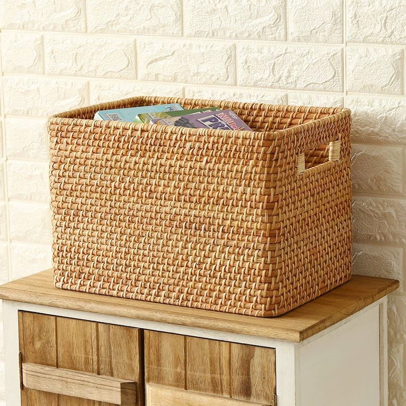 K001073 Giỏ mây tre đan chữ nhật có tay xách - Giỏ mây tre - The bamboo
