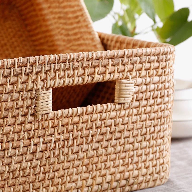 K001074 Giỏ mây tre đan chữ nhật lớn có tay xách - Giỏ mây tre - The bamboo