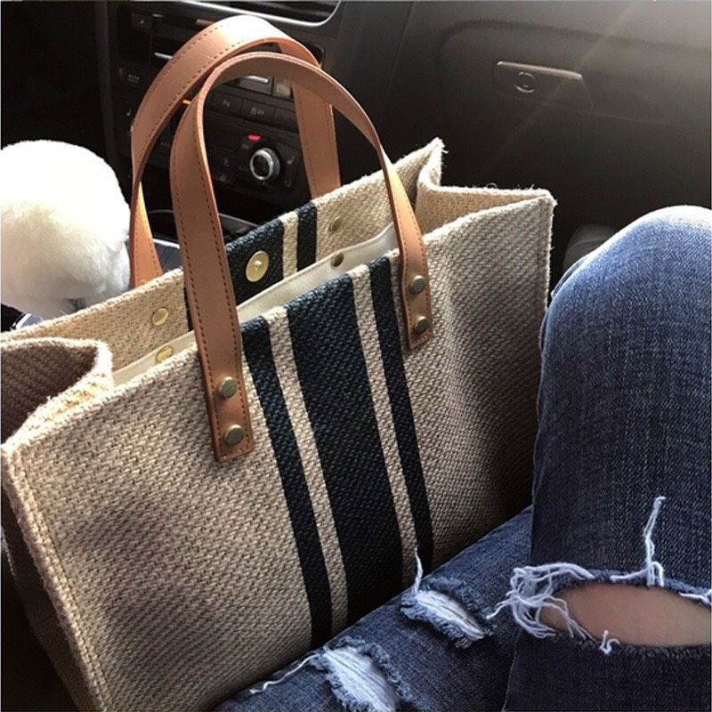 Túi đựng đồ bằng vải canvas có quai da - Túi thời trang - The bamboo