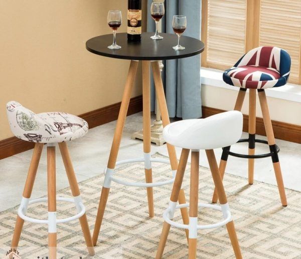 HY9 - Ghế Bar Chân Gỗ Sồi, Yên Da Bọc Vải Bố